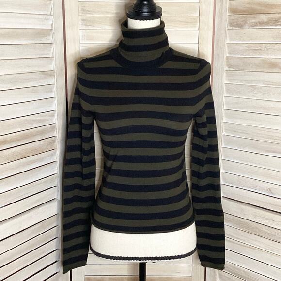 A.L.C. Olive Green Black Merino Wool Fine Gauge Lightweight Turtleneck Sweater S - Picture 1 of 9